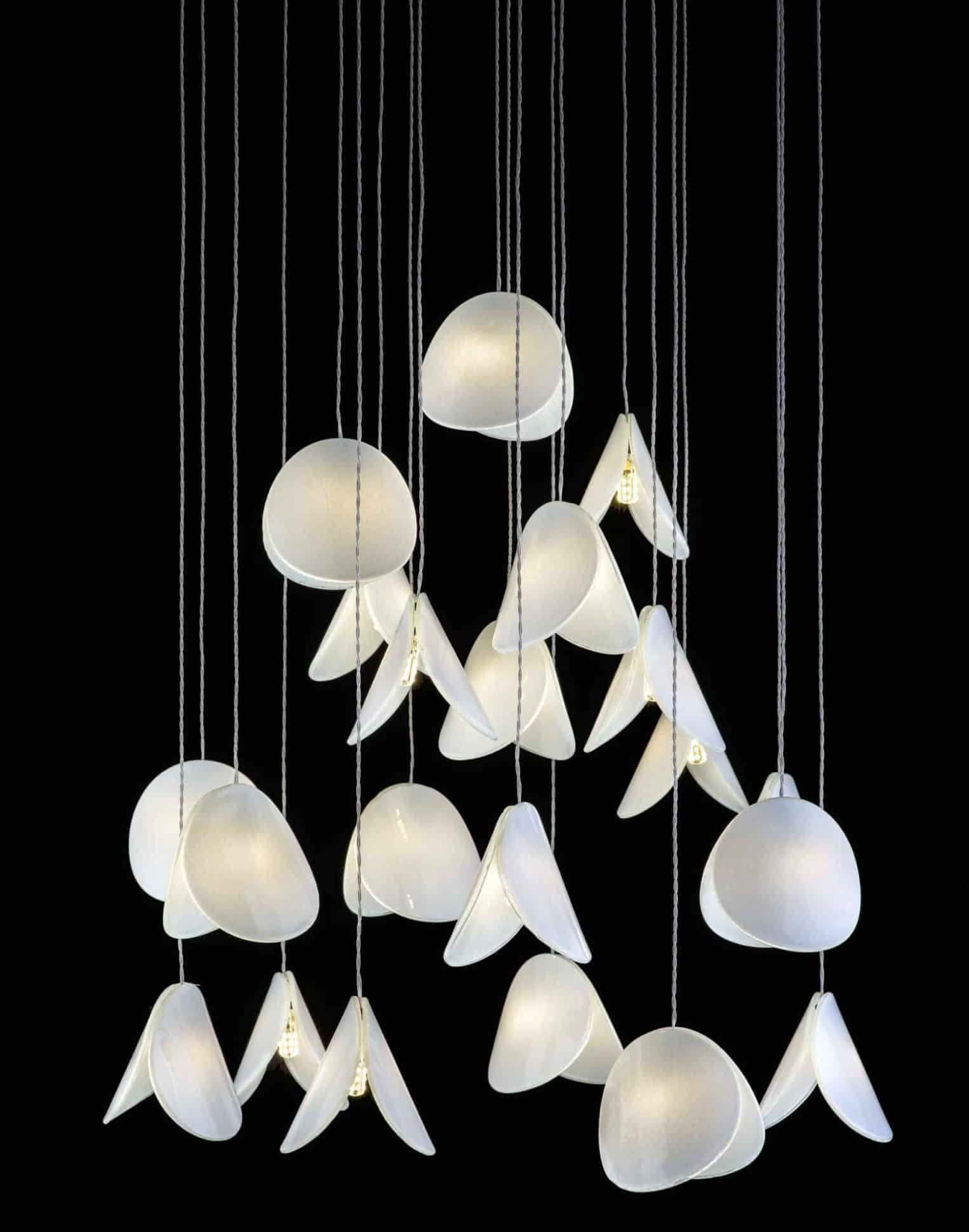 Bespoke Bivalvia chandelier with hand-blown glass spheres