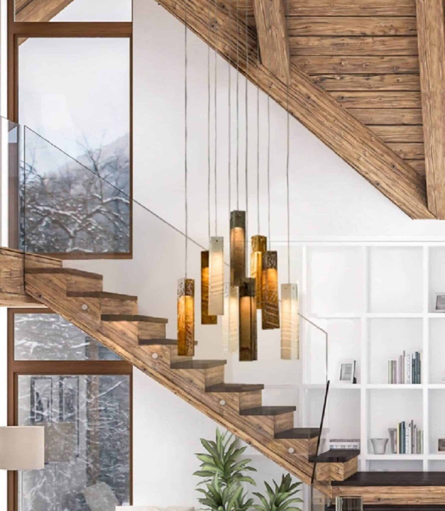 Hand-blown glass pendant chandelier in natural earth-inspired tones