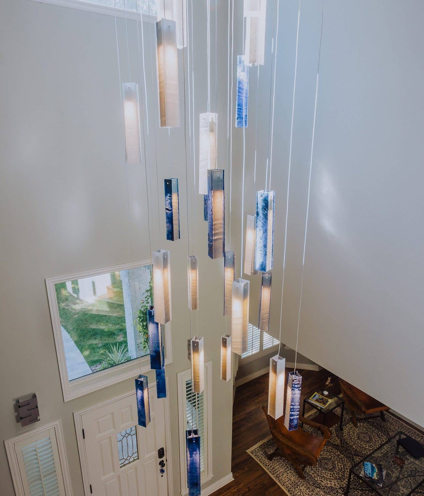 Bespoke Gleams chandelier – handmade stained glass lighting