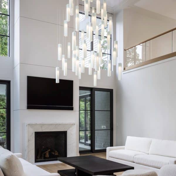 Handmade cascading SunBeam chandelier – artistic large glass lighting