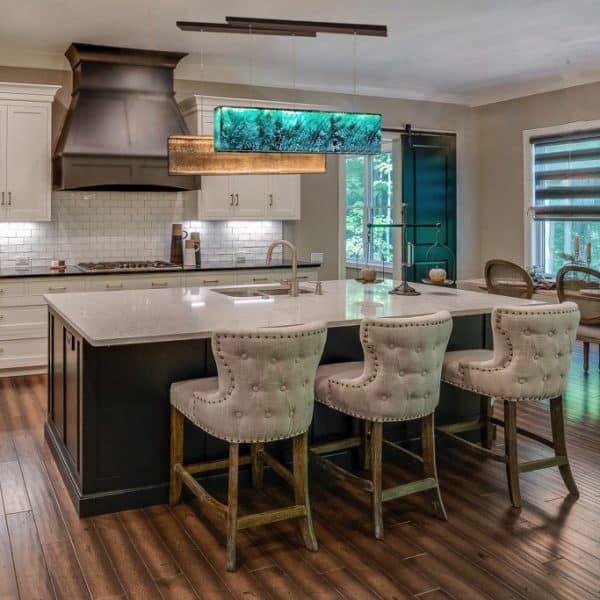 Bespoke luxury long linear pendant light for dining table crafted for architectural projects