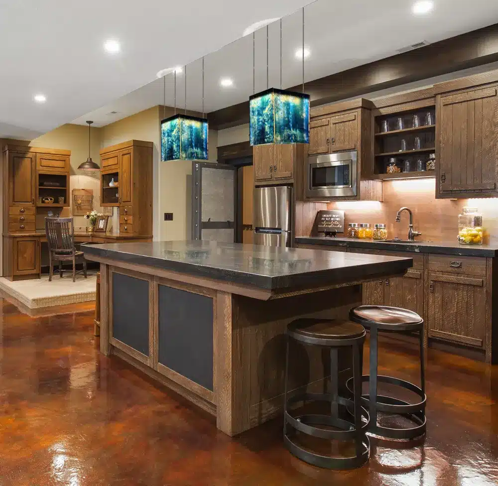 Large square glass lamps for kitchen lighting