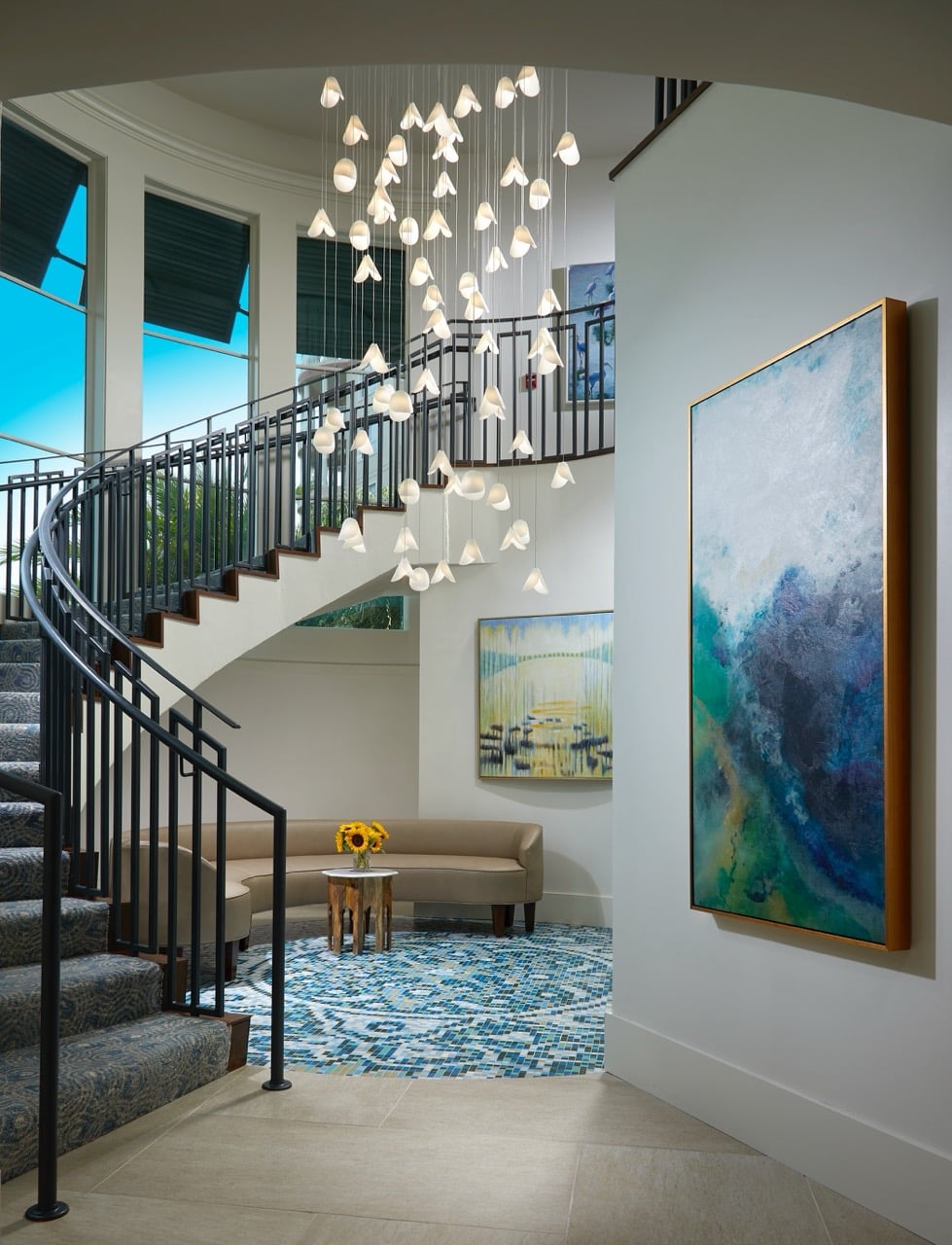 Blown glass pendant chandelier