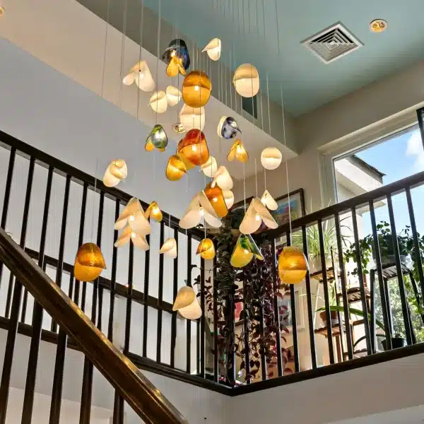 Custom Bivalvia glass pendant lights with earthy tones