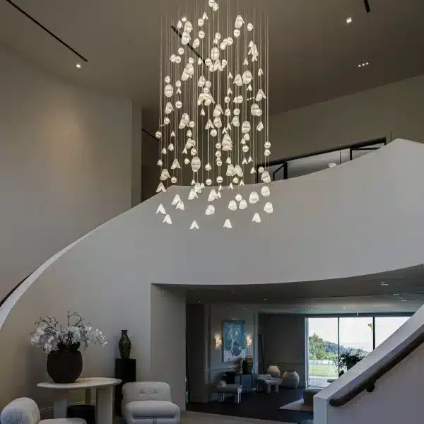 White round Bivalvia glass pendants in artistic vertical drop
