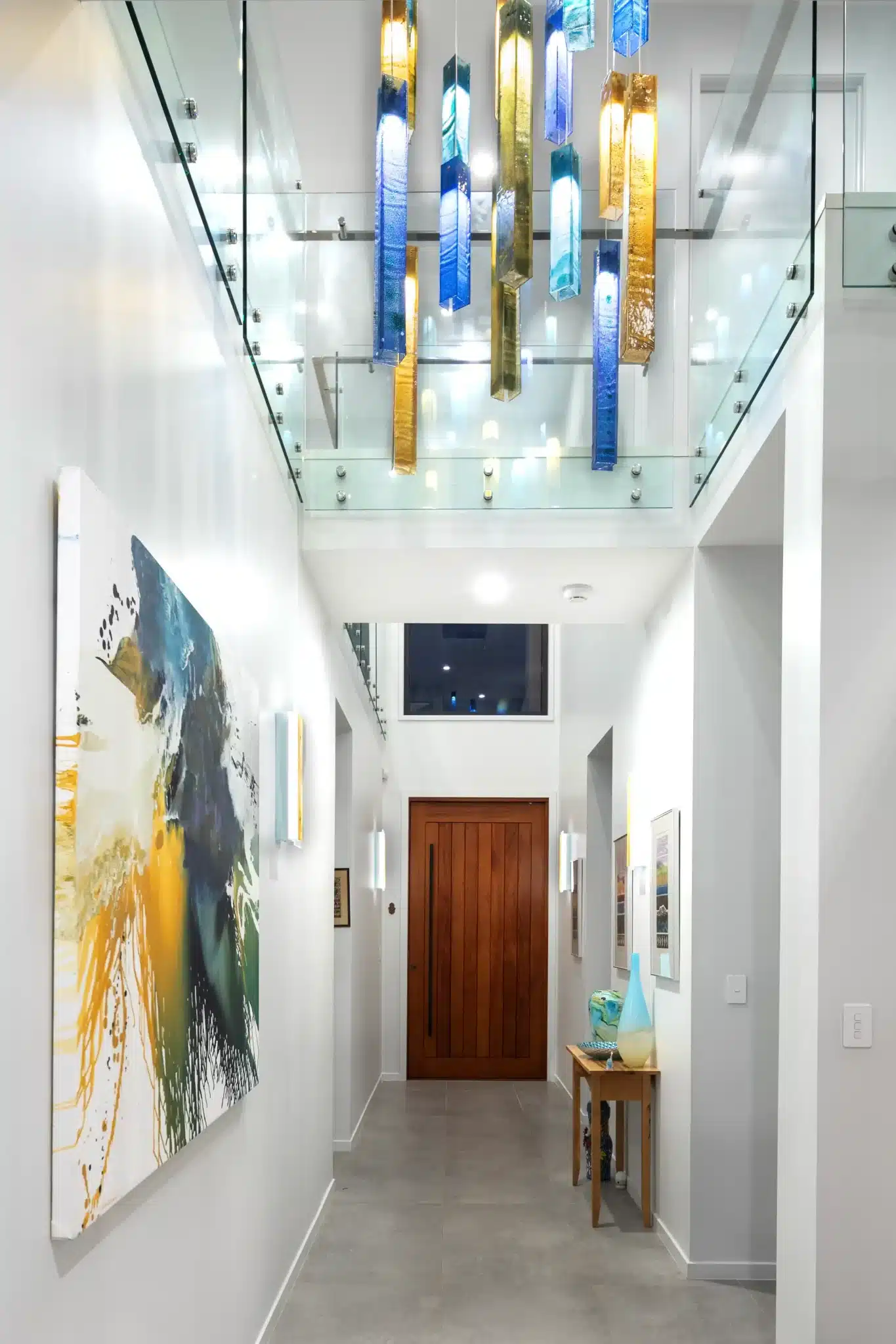 Statement colorful bespoke linear glass pendant lighting crafted for modern homes