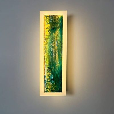 Teal glass panel lamp