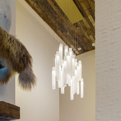 Minimal SunBeam chandelier – bespoke soft cascading glass