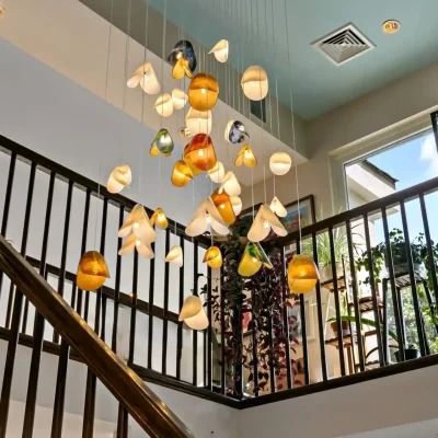 Custom Bivalvia glass pendant lights with earthy tones