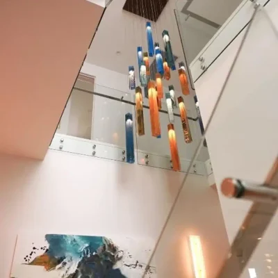 Artistic architectural linear chandelier fixture for kitchen islands crafted for large dining rooms